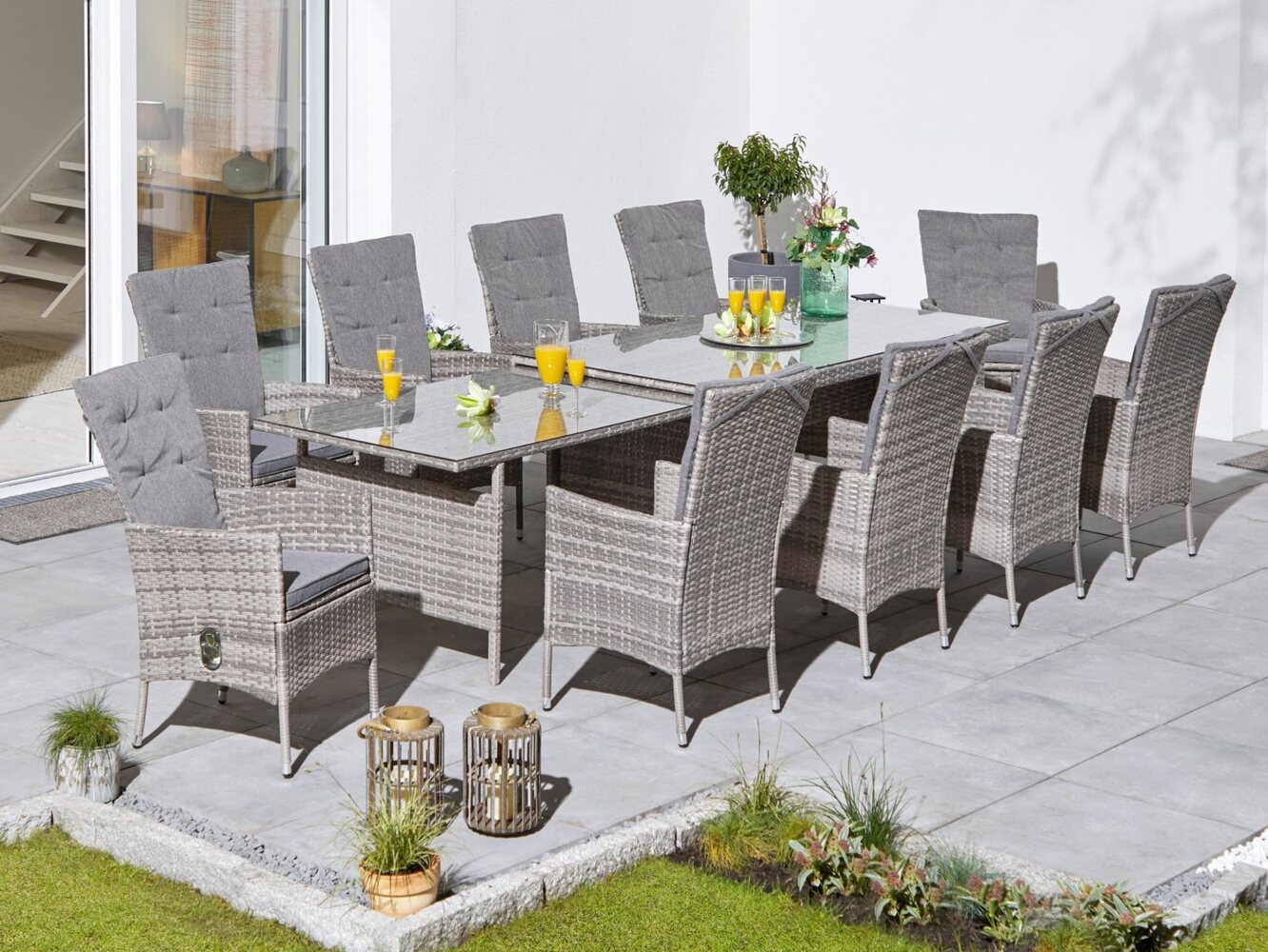 KONIFERA Garten-Essgruppe Belluno, (Set, 21-tlg, 10x Sessel, 1x AZ-Tisch 179-300x73/89cm, inkl. Auflagen, Polyrattan), 2 der 10 Sessel stufenlos verstellbar, Tischplatte aus Sicherheitsglas Bild 1