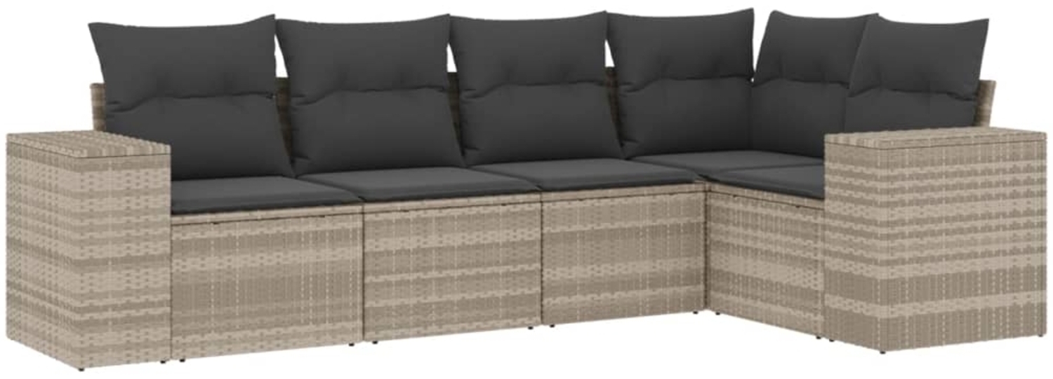 vidaXL 5-tlg. Garten-Sofagarnitur mit Kissen Hellgrau Poly Rattan 3222531 Bild 1
