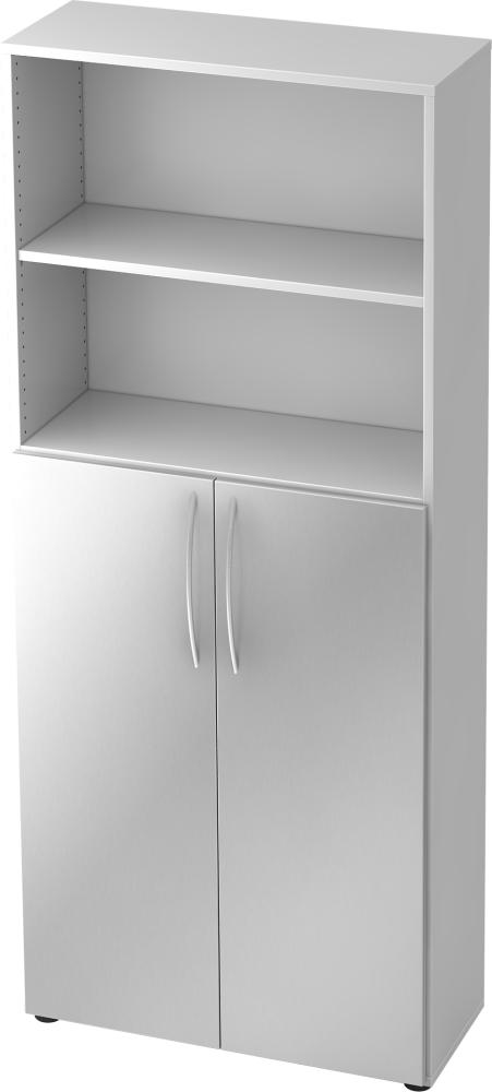 bümö Mehrzweckschrank 80cm breit, Aktenschrank o. Schuhschrank hoch, Regal Schrank-Kombi, Küchenschrank in Weiß/Silber aus Holz, Vorratsschrank & Haushaltsschrank mit Metallgriffen, 4770-W-S-BM Bild 1