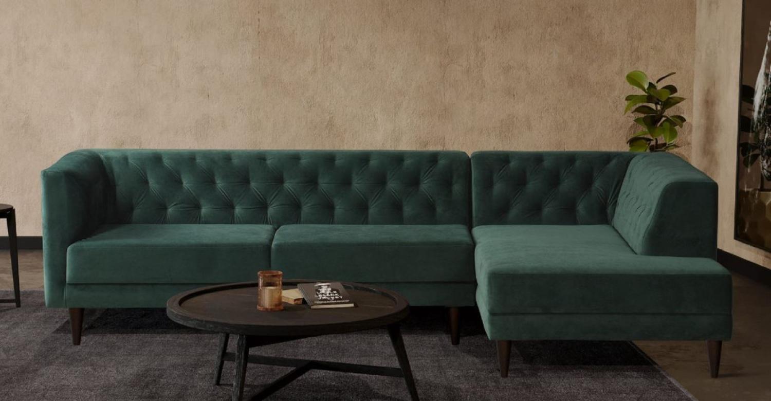 Casa Padrino Luxus Ecksofa Grün / Schwarz 262 x 178 x H. 74 cm - Wohnzimmer Sofa mit edlem Samtstoff - Wohnzimmer Möbel - Luxus Möbel - Luxus Wohnzimmer Einrichtung Bild 1