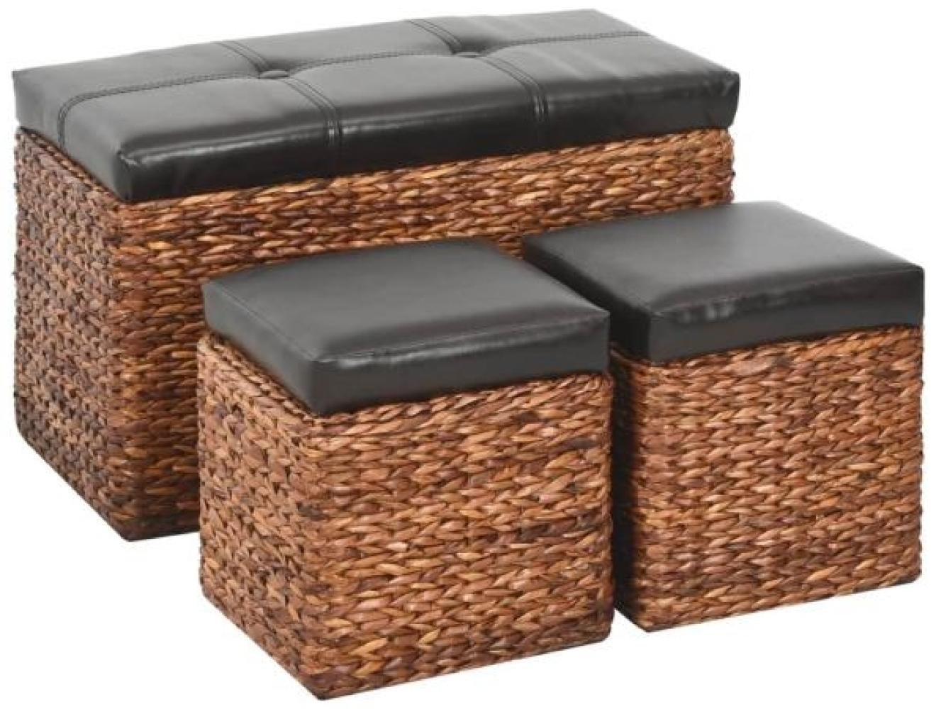 vidaXL Sitzbank mit 2 Ottomanen Seegras Braun und Schwarz 246106 Bild 1