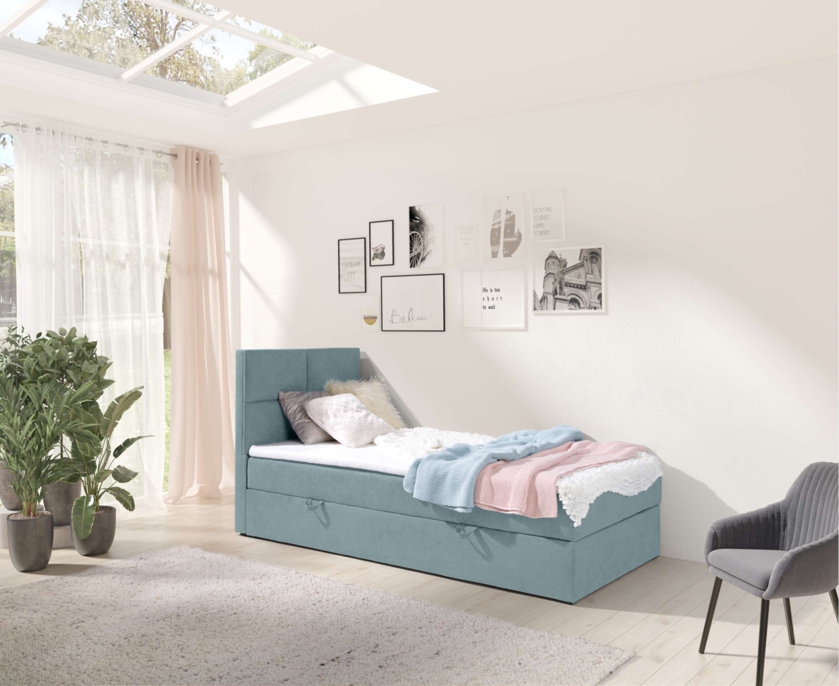 99rooms Larni Boxspringbett Strukturstoff INARI Pastellblau 80x200 cm Bild 1