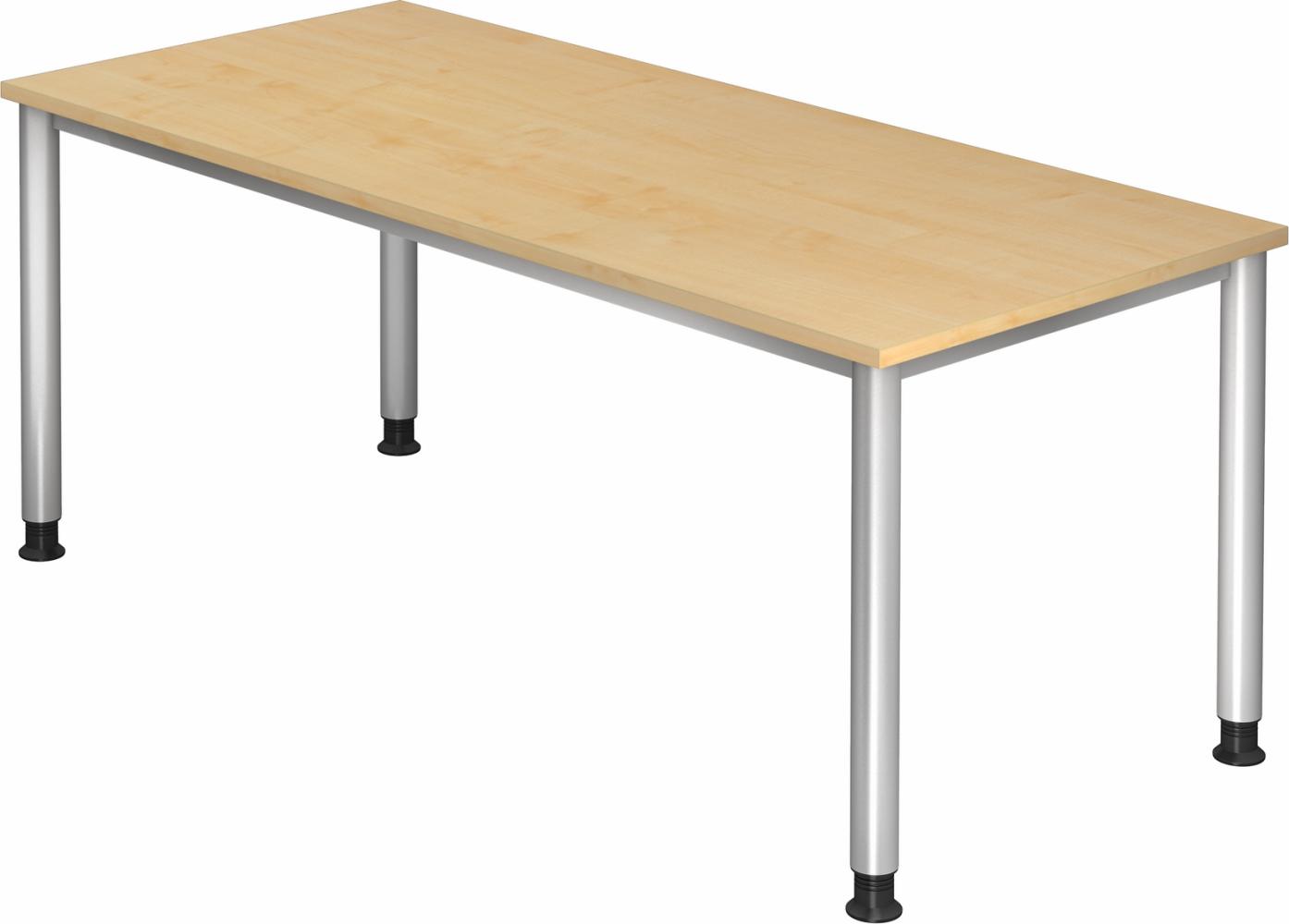 bümö höhenverstellbarer Schreibtisch H-Serie 180x80 cm in Ahorn, Gestell in Silber - großer PC Tisch für's Büro manuell höhenverstellbar, Computertisch verstellbar, HS-19-3 Bild 1