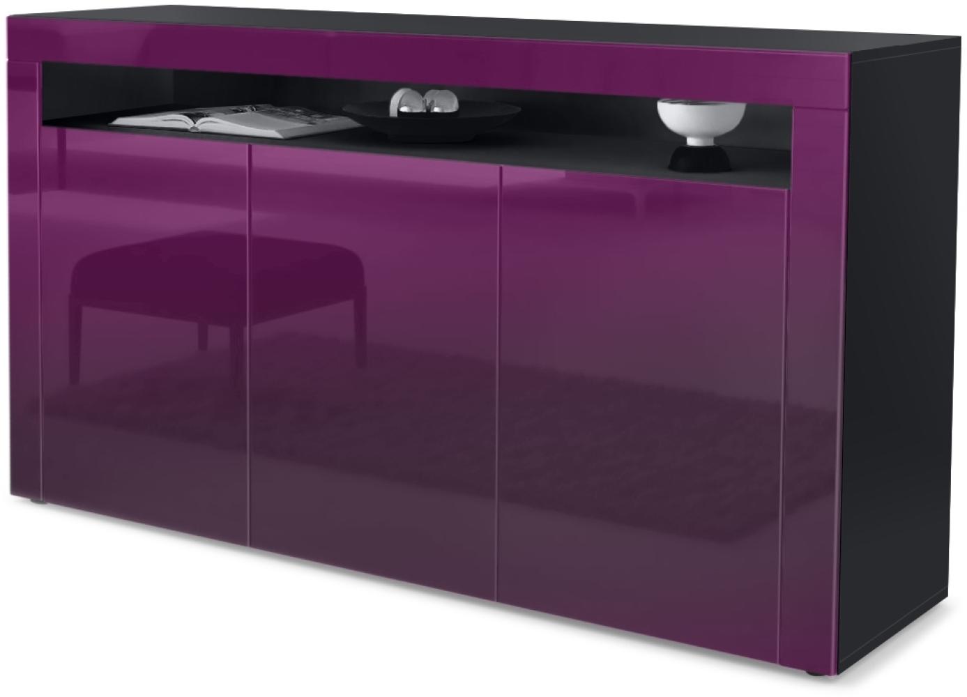 Vladon Sideboard Valencia, Kommode mit 3 Türen und 1 offenem Fach, Schwarz matt/Brombeer Hochglanz/Brombeer Hochglanz (155 x 92 x 40 cm) Bild 1