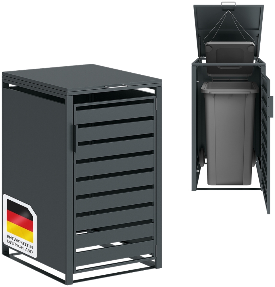 STEELSØN 'Kestra' Mülltonnenbox für 1 Tonne 240 Liter, anthrazit, Mülltonnenverkleidung aus Stahl, wetterfest, 116x80x69 cm Bild 1