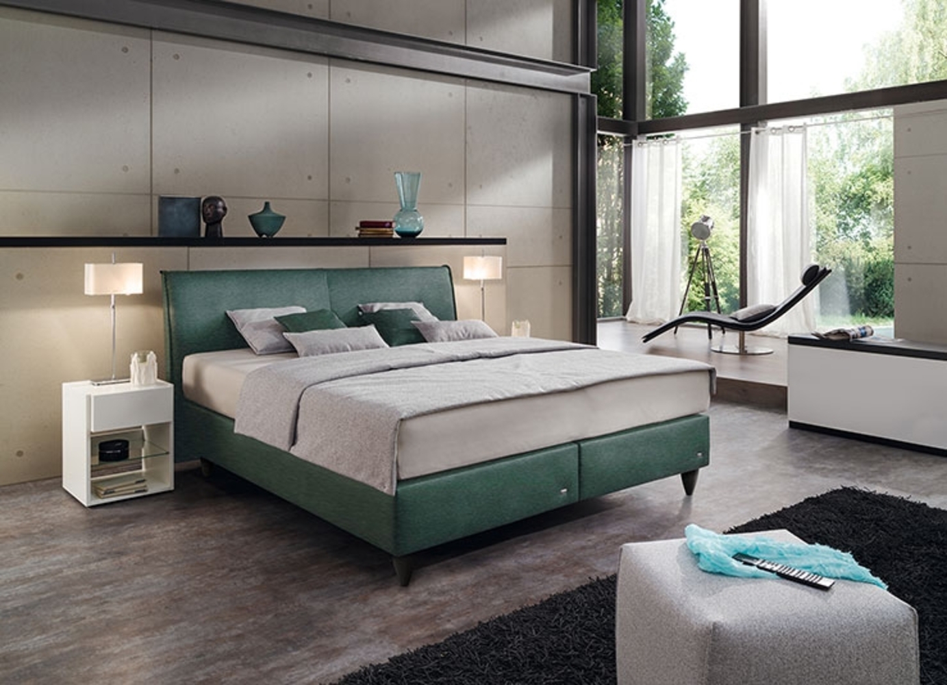 Amado Boxspringbett blau Uni-Stoff 221cm x 191cm x 108cm Bild 1