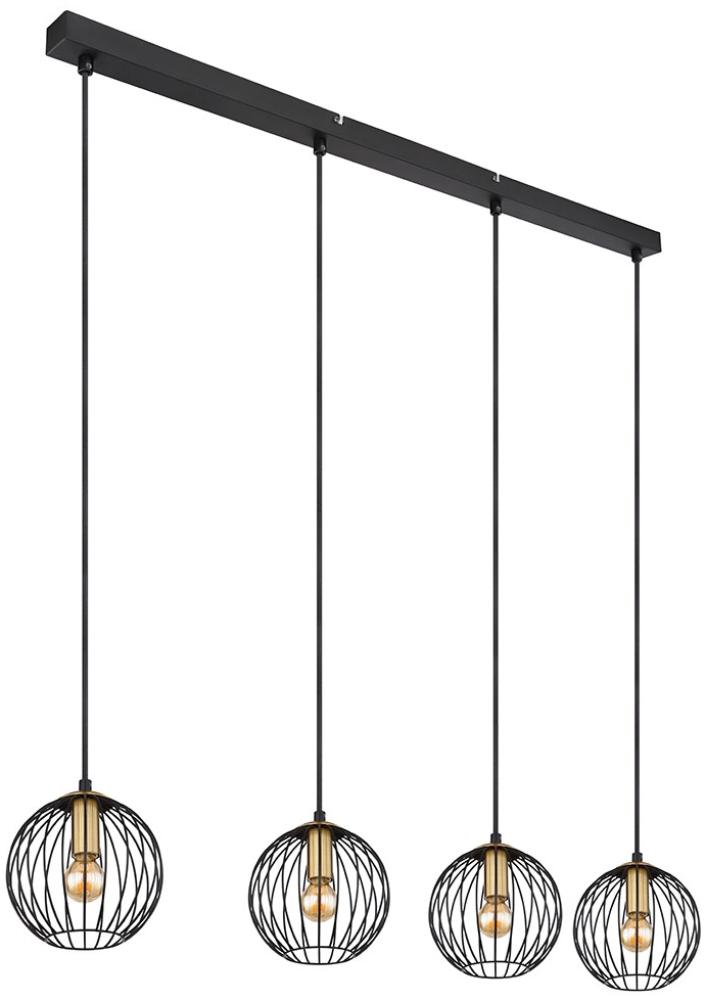 Hängeleuchte, Käfig-Design, schwarz, messingfarben, H 150 cm Bild 1