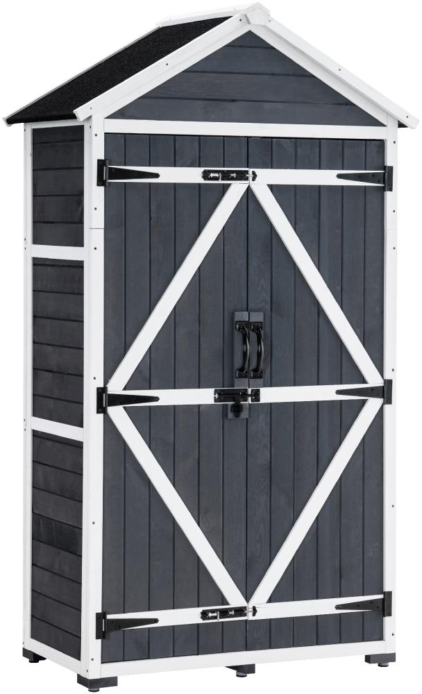 MCombo Gartenschrank Geräteschuppen Werkzeugschrank, Outdoor-Schrank Gartenbox, mit Satteldach, aus Holz Grau, 48 X 90 X 178 cm Bild 1