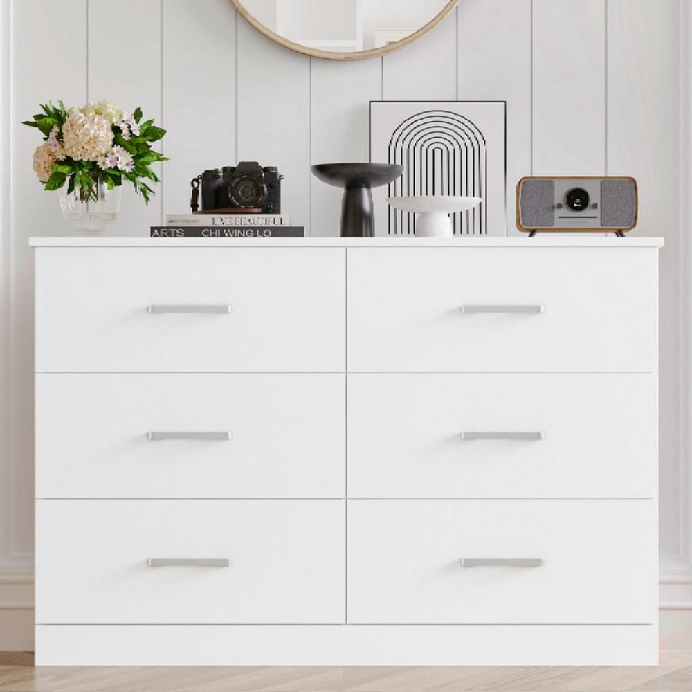 Homfa Kommode, mit 6 Schubladen Sideboard weiß Schlafzimmer, Wohnzimmer Bild 1