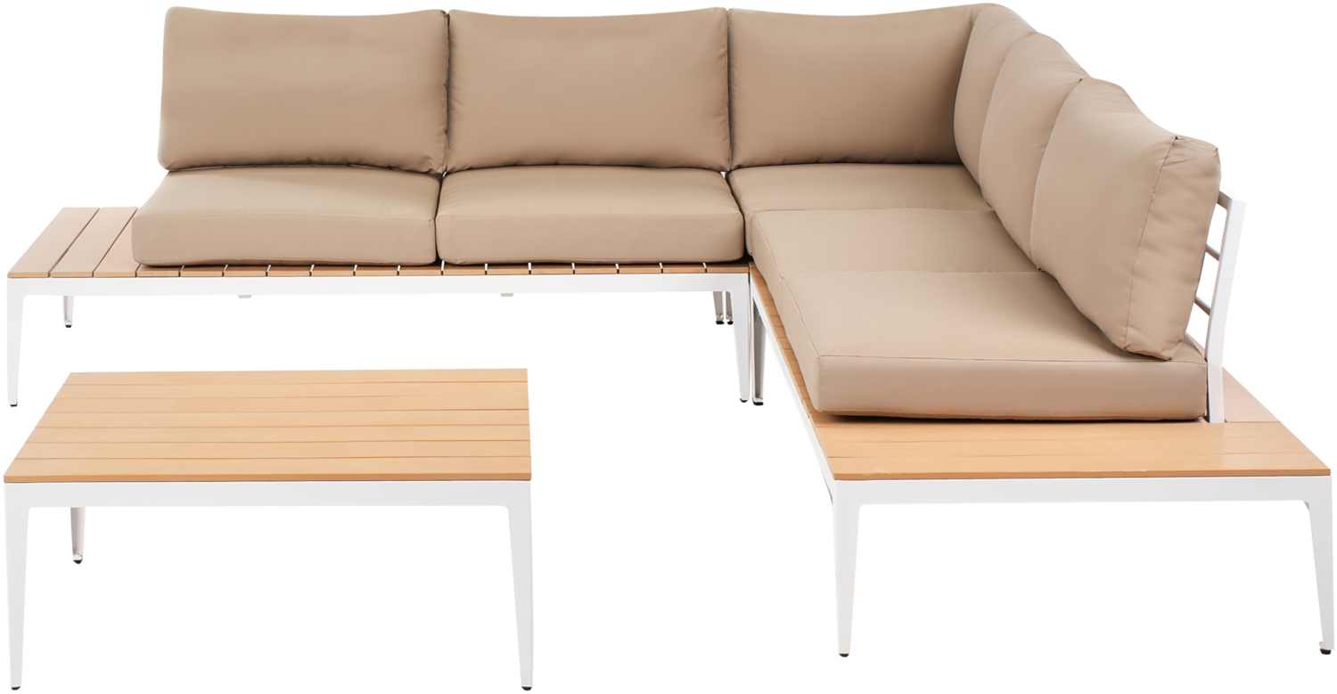 Garten Ecksofa mit Tisch 5-Sitzer POSITANO Hellbraun Bild 1