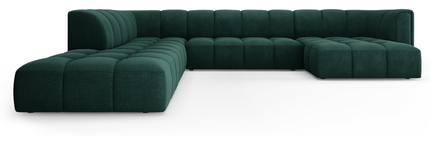 Micadoni Modulares Panorama Ecksofa Serena 7-Sitzer Strukturierter Stoff, Flaschengrün Bild 1