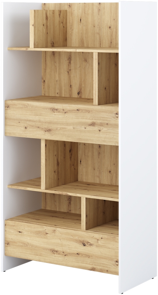 MEBLINI Wohnzimmerschrank für Schrankbett Bed Concept - Hochschrank mit Regalen, Fächern und Schubladen - BC-28 - Weiß/Artisan Eiche Bild 1