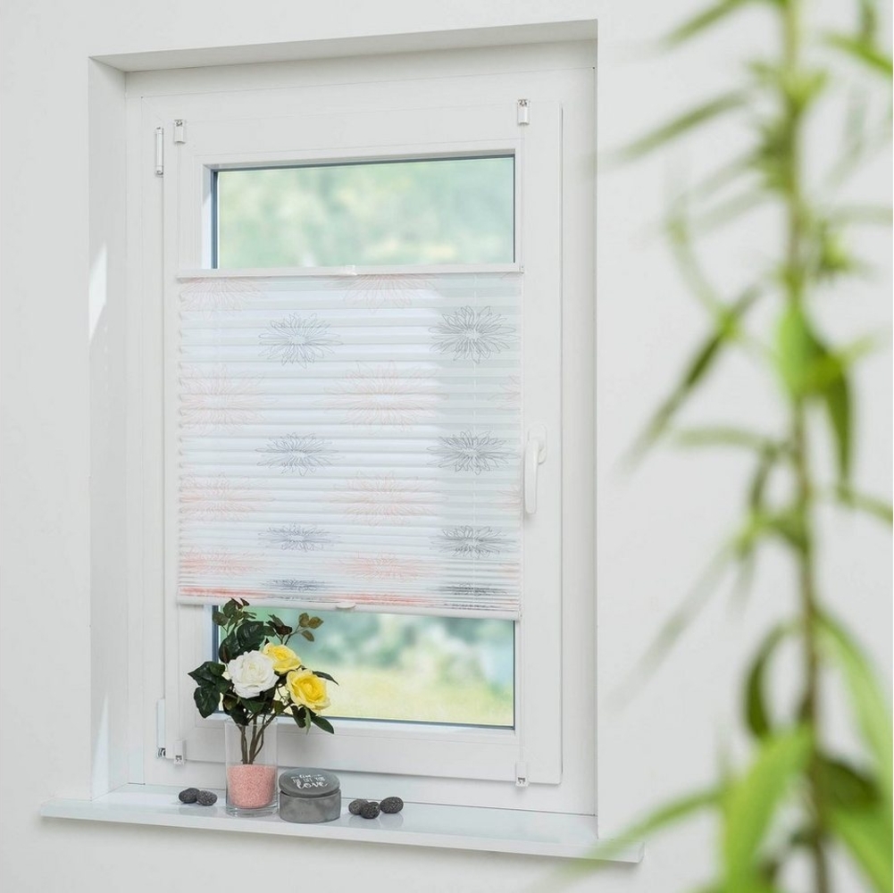 Liedeco Plissee Blume grau, Lichtschutz, ohne Bohren, verspannt, Klemmfix Bild 1