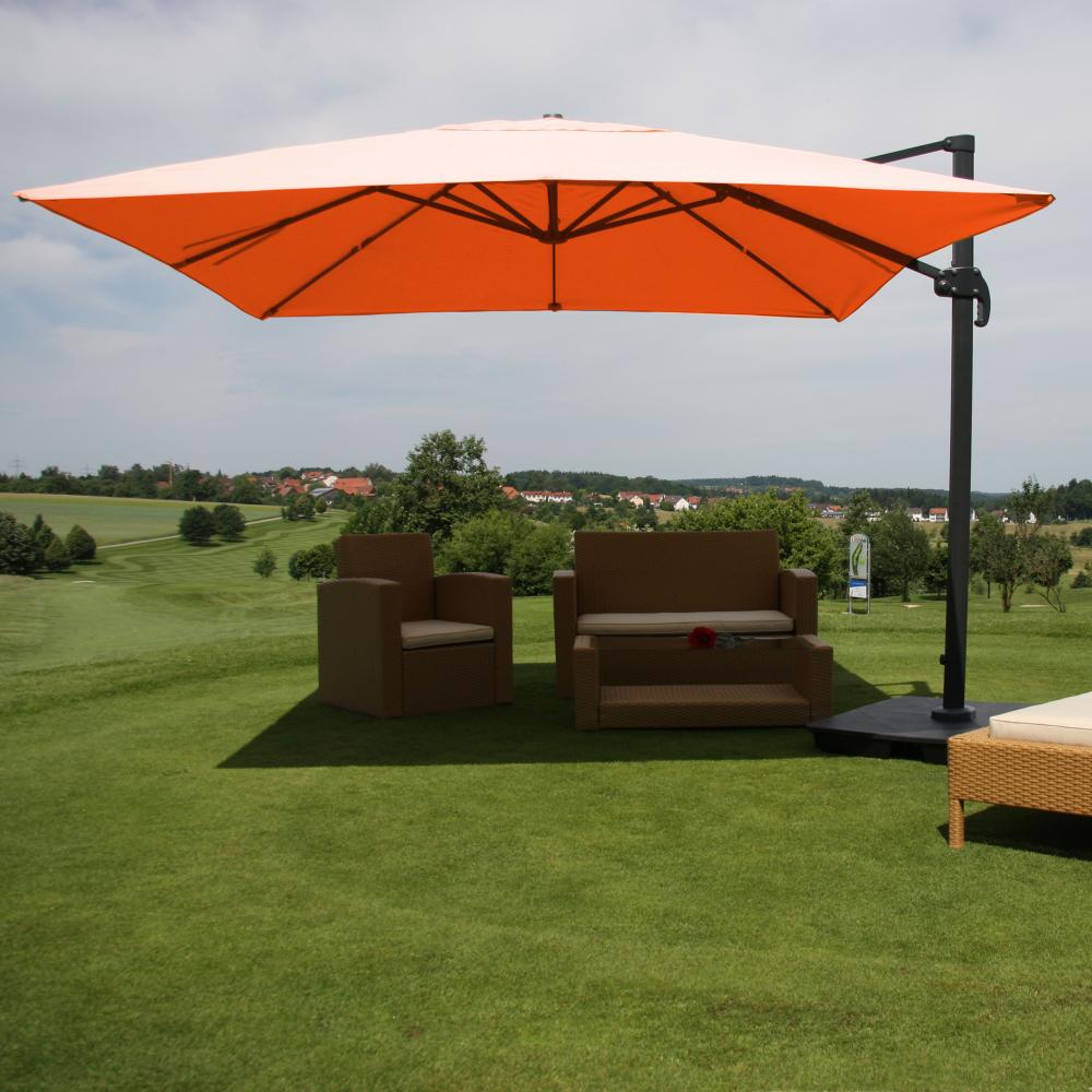 Gastronomie-Ampelschirm HWC-A96, Sonnenschirm 3x3m (Ø4,24m) Polyester Alu/Stahl 23kg ~ terracotta mit Ständer Bild 1