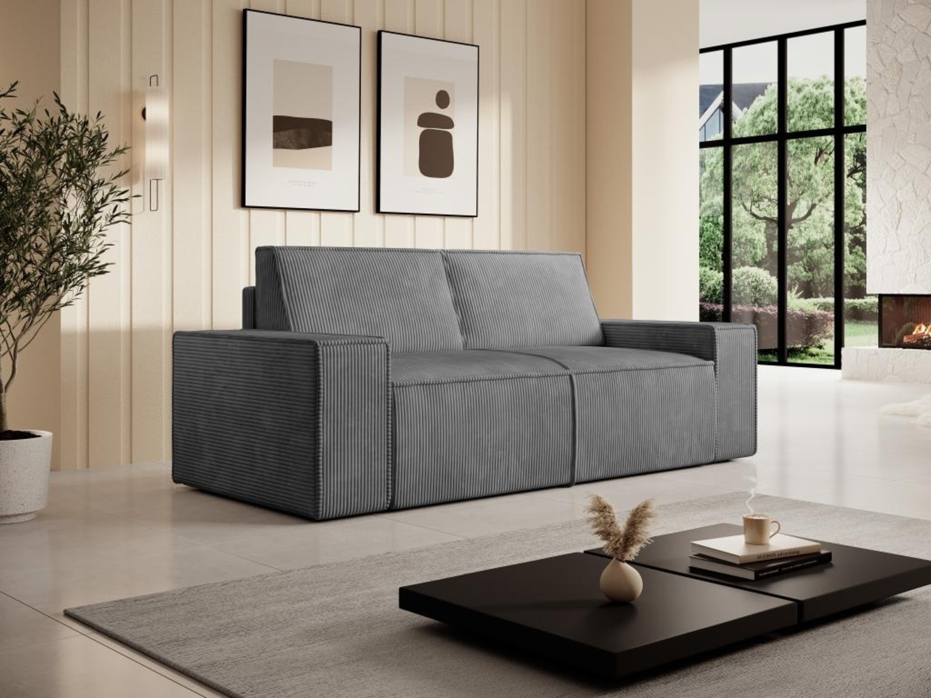 Vente-unique - Sofa 2-Sitzer - Cord - Anthrazitgrau - AMELIA Bild 1