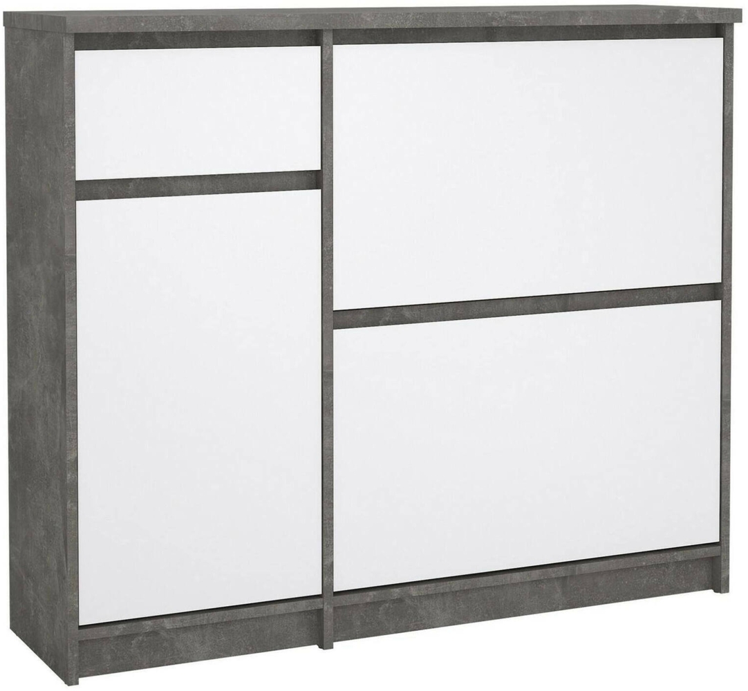 Dmora Schuhschrank Todd, Schuhregal, Mehrzweck-Eingangsgarderobe, Möbel für Schuhe, 109x32 h93 cm, Zement und Glänzendes Weiß Bild 1