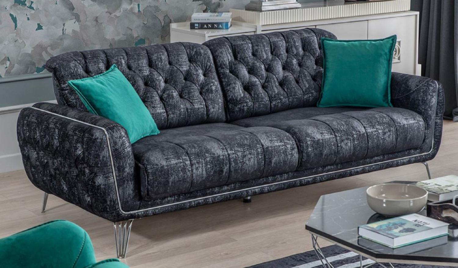 Casa Padrino Luxus Chesterfield Schlafsofa Schwarz / Grau / Silber 230 x 95 x H. 75 cm - Modernes Wohnzimmer Sofa - Chesterfield Wohnzimmer Möbel Bild 1