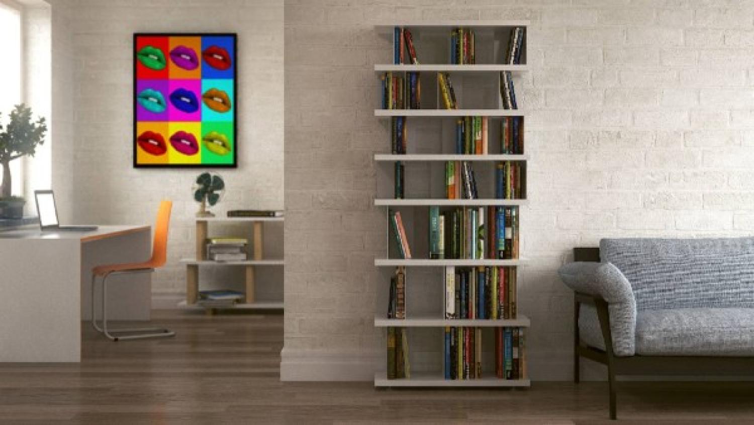 Bieg Bücherregal, Hellgrau/Weiß, 212x80x28cm Bild 1