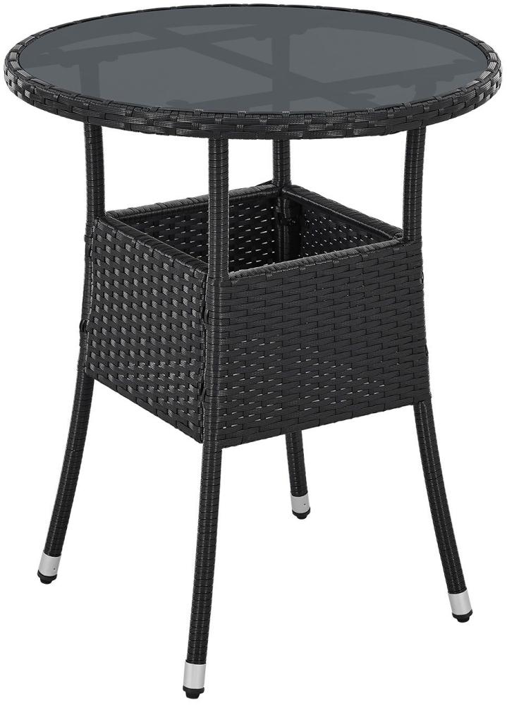 Juskys Polyrattan Gartentisch Yoro wetterfest - Balkontisch Ø 60 cm rund - Rattan Beistelltisch mit Glasplatte - kleiner Tisch für Balkon - Schwarz Bild 1