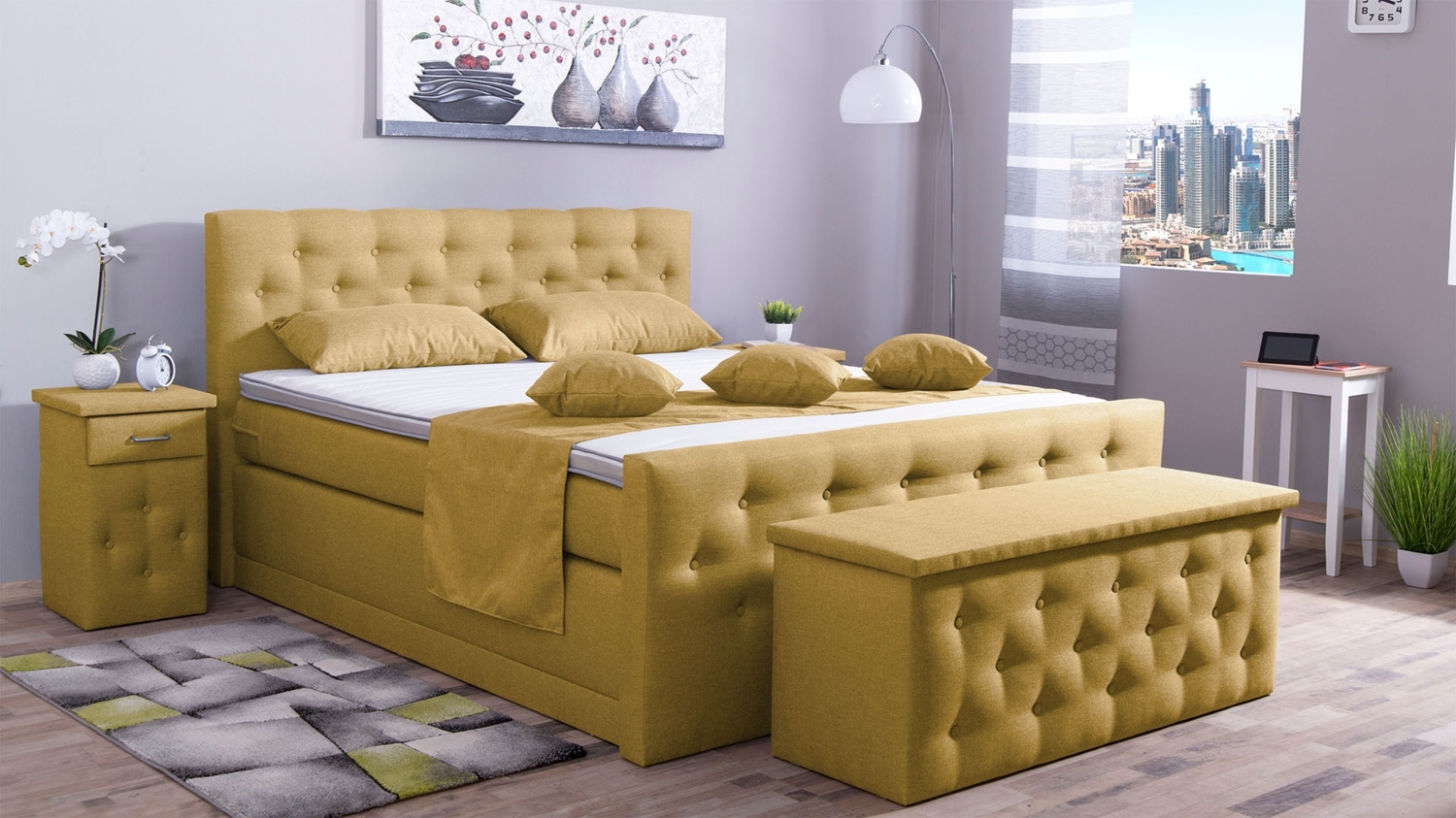 Meisterbetten Boxspringbett Babo 180x200 in WT-Yellow, Matratzenbezug Nano, Komfortschaum-Topper, mit Fussteil Bild 1