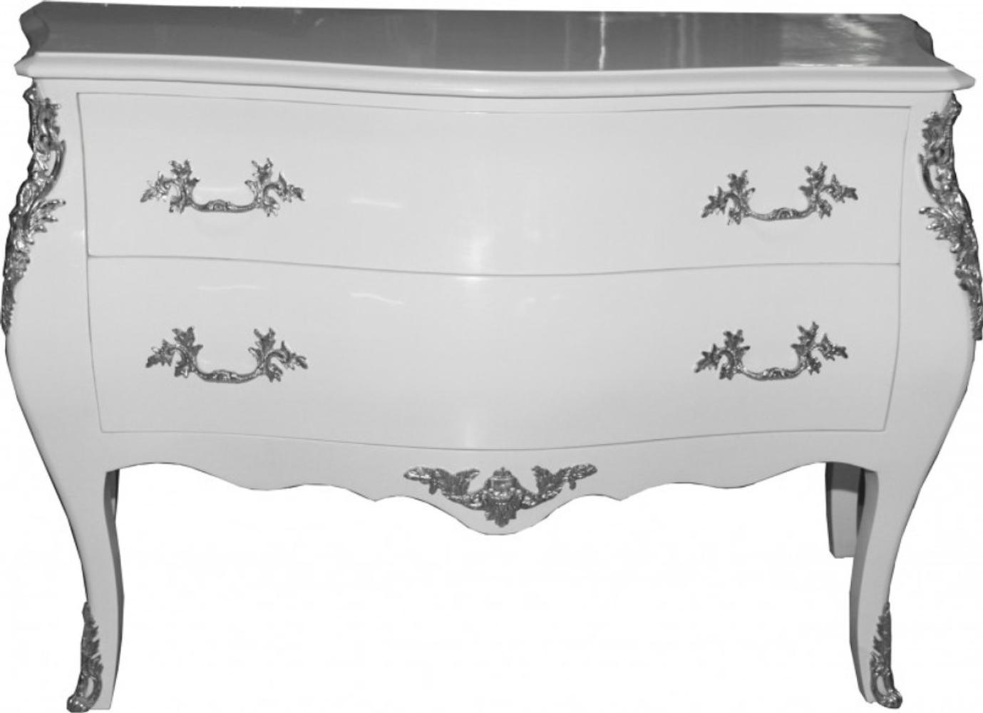 Casa Padrino Barock Kommode Weiss 120 cm mit silbernen Metallapplikationen Bild 1