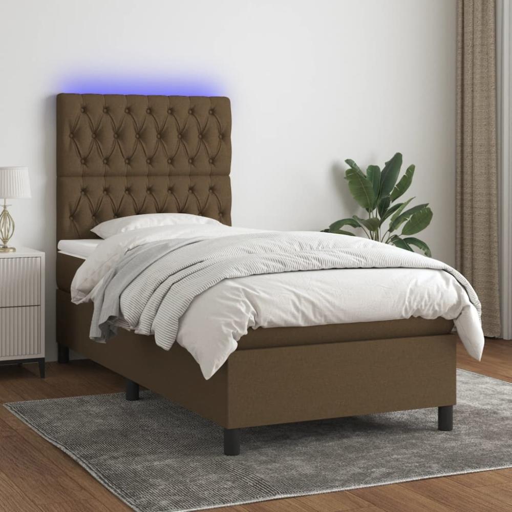 Boxspringbett mit Matratze & LED Stoff Dunkelbraun 80 x 200 cm, Härtegrad: H2 [3135072] Bild 1