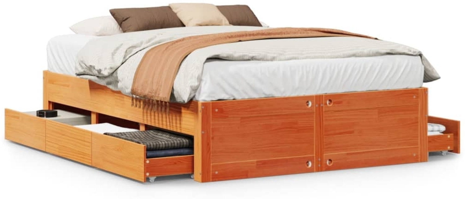 vidaXL Massivholzbett ohne Matratze mit Schubladen Braun 150x200 cm 3308803 Bild 1