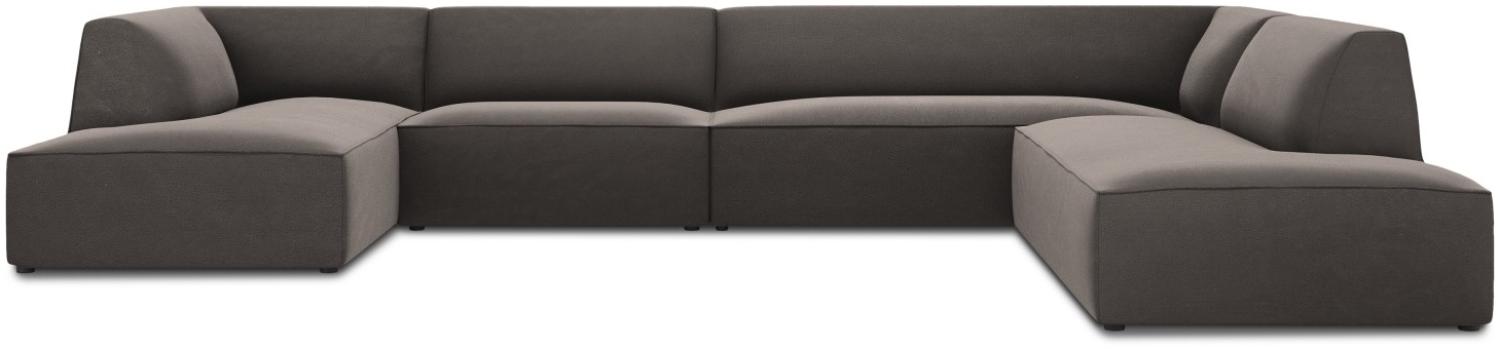 Micadoni 7-Sitzer Samtstoff Panorama Ecke rechts Sofa Ruby | Bezug Dark Grey | Beinfarbe Black Plastic Bild 1