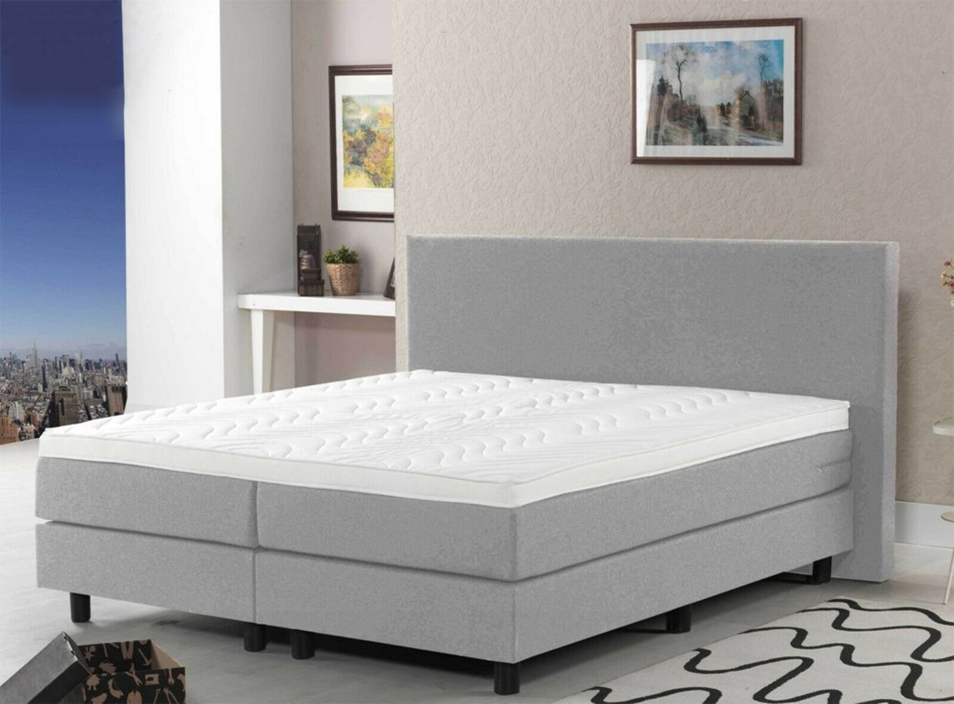Boxspringbett Florenz. 180x200cm. Härtegrade 2 x H3. Textilbezug weiss Bild 1