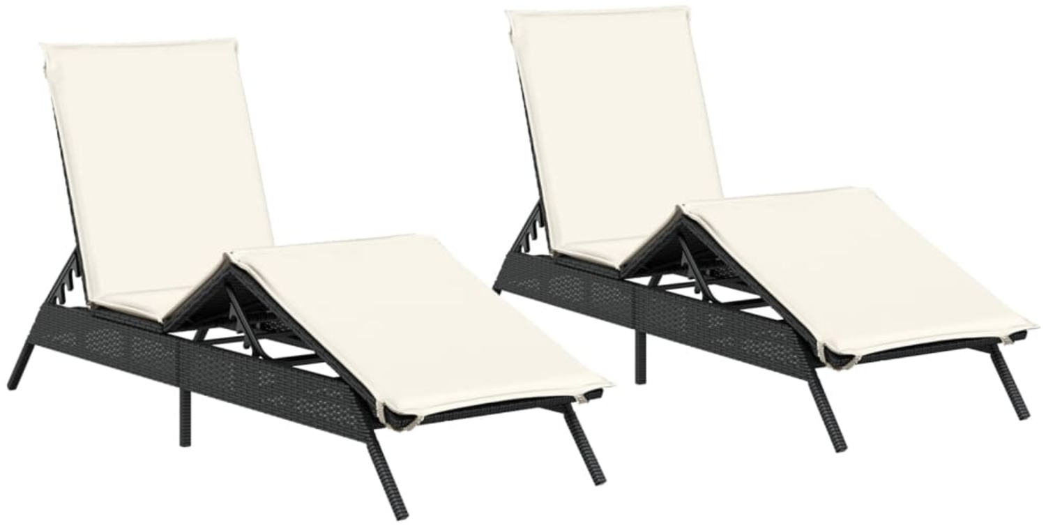 vidaXL Sonnenliegen mit Auflagen 2 Stk. Schwarz Poly Rattan 3261578 Bild 1
