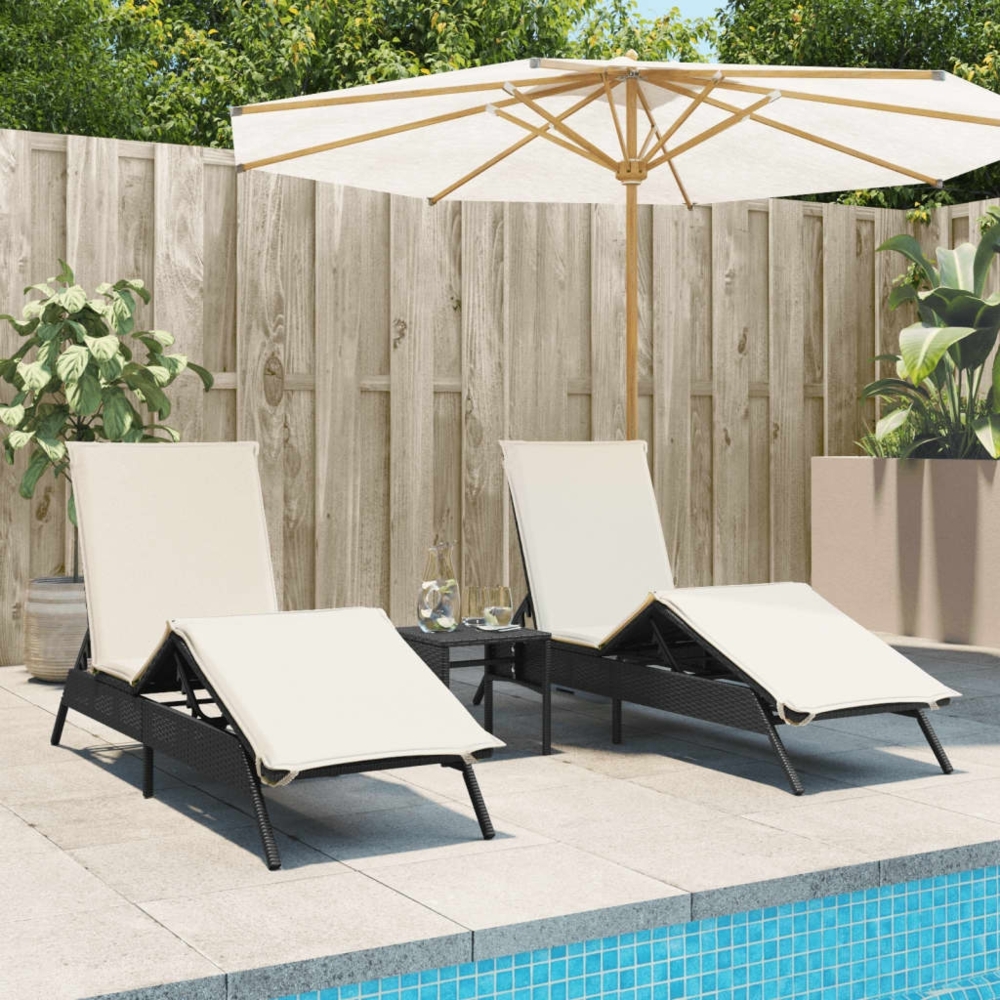 vidaXL Sonnenliegen mit Auflagen 2 Stk. Schwarz Poly Rattan 3261578 Bild 1