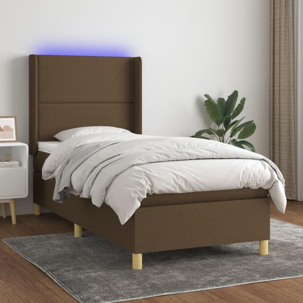 vidaXL Boxspringbett mit Matratze & LED Dunkelbraun 100x200 cm Stoff 3138776 Bild 1