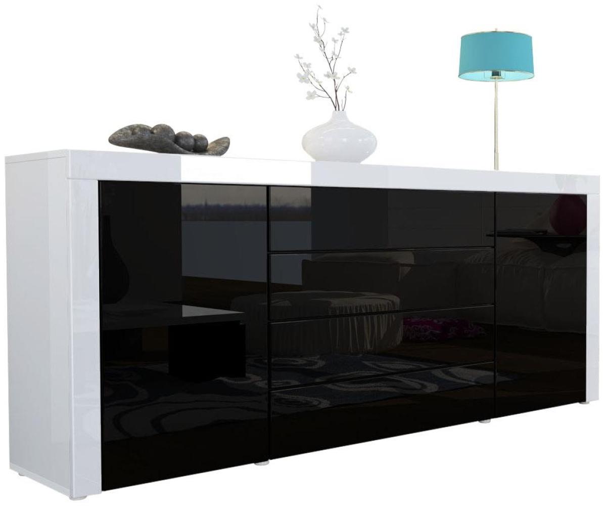 Sideboard Kommode La Paz, Korpus in Weiß Hochglanz / Front in Schwarz Hochglanz mit Rahmen in Weiß Hochglanz Bild 1