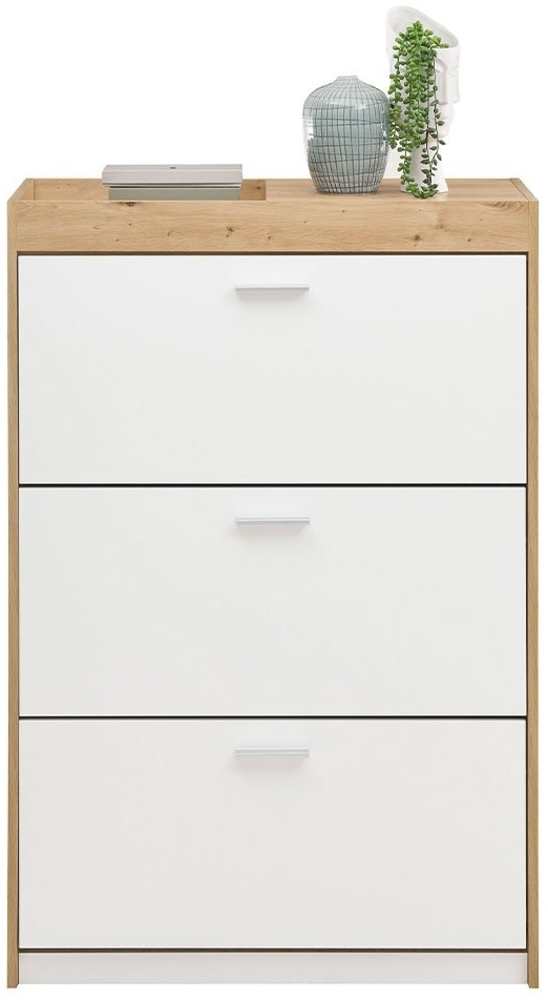 Schuhschrank Paige / Paris 4, Holzwerkstoff, Weiß, Holzfarben, 84 x 126 x 38 cm Bild 1