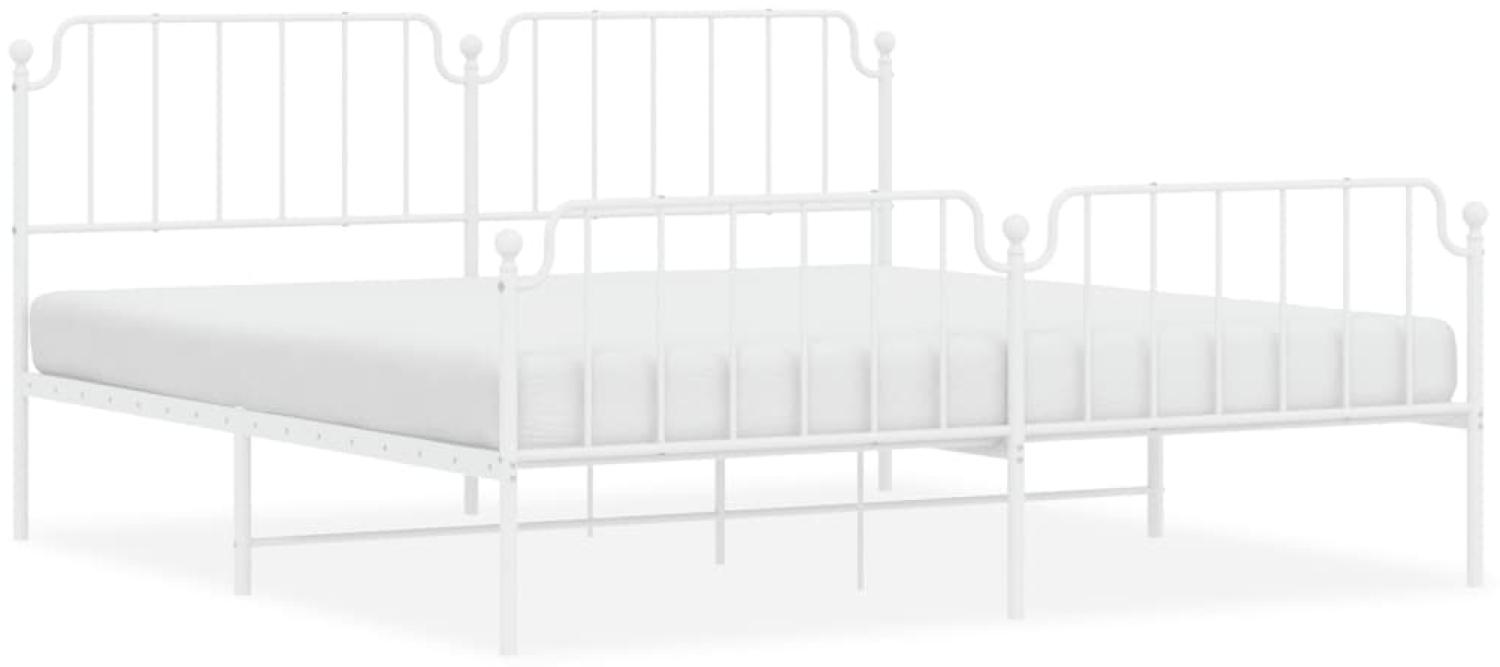 vidaXL Bettgestell mit Kopf- und Fußteil, Metall, Weiß, 193x203 cm Bild 1