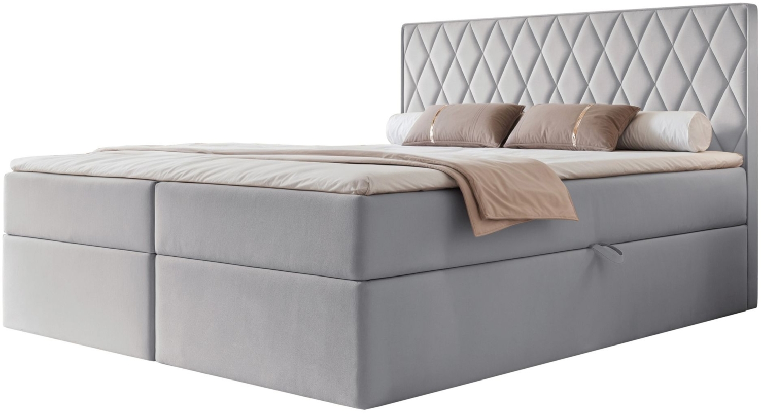 Selsey 'Carenzo' Boxspringbett mit Bonellmatratze, Topper, Velours, taubengrau, 140x200 cm Bild 1