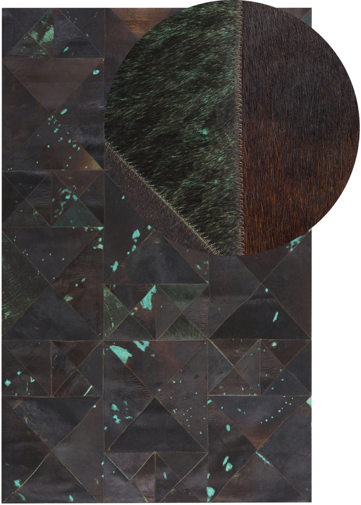 Teppich Kuhfell braun-türkis 140x200 cm Patchwork Kurzflor ATALAN Bild 1