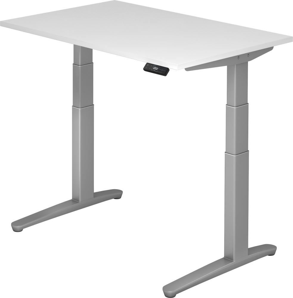 bümö elektrisch höhenverstellbarer Schreibtisch 120x80 cm mit Memory-Steuerung - Design Schreibtisch höhenverstellbar elektrisch, elektrischer Schreibtisch weiß, Gestell silber, XBHM12-W-SS Bild 1