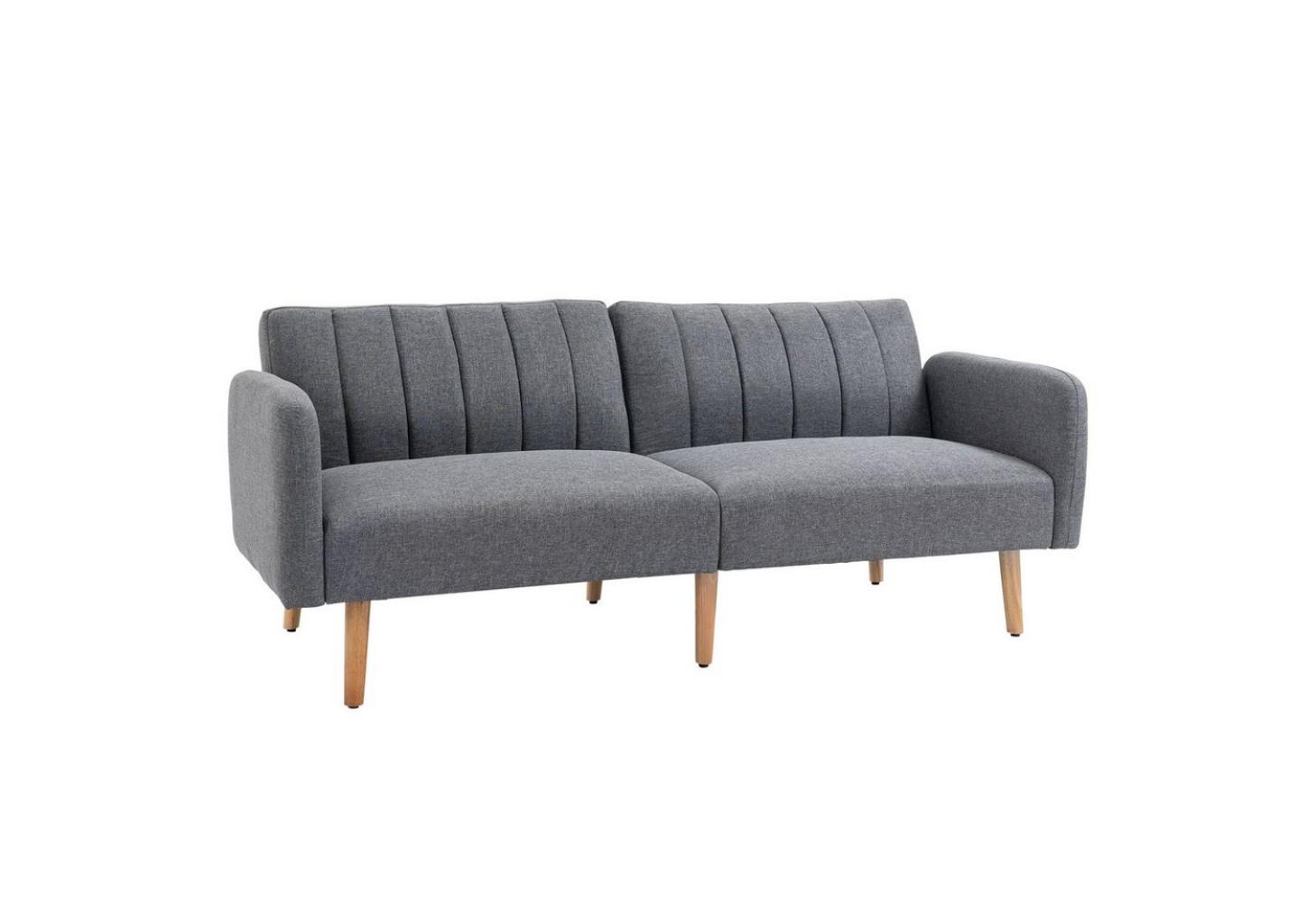 HOMCOM Schlafsofa 2-Sitzer Stoffsofa Bettsofa mit Schlaffunktion Sofagarnitur, Sofa 1 Teile, leinenartiges Polyester Gummiholz Grau 173 x 75 x 73 cm Bild 1