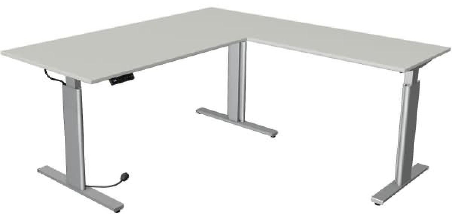 Kerkmann Schreibtisch Sitz-Stehtisch MOVE 3 silber 180x80 cm mit Anbautisch 100x60 cm ektr. höhenverstellbar lichtgrau Bild 1