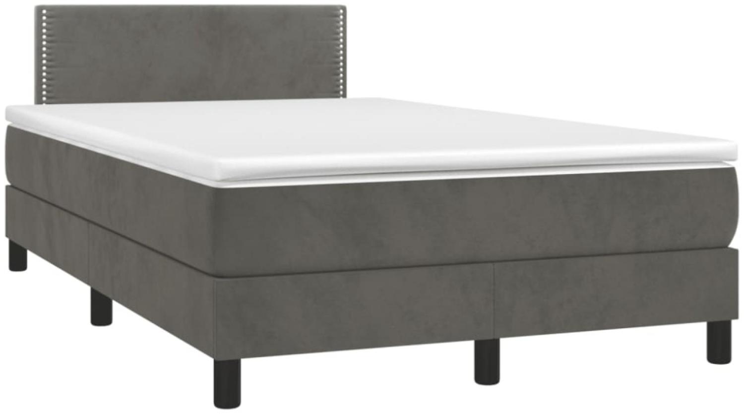 vidaXL Boxspringbett mit Matratze und LED-Beleuchtung, Samt dunkelgrau, 120 x 190 cm Bild 1