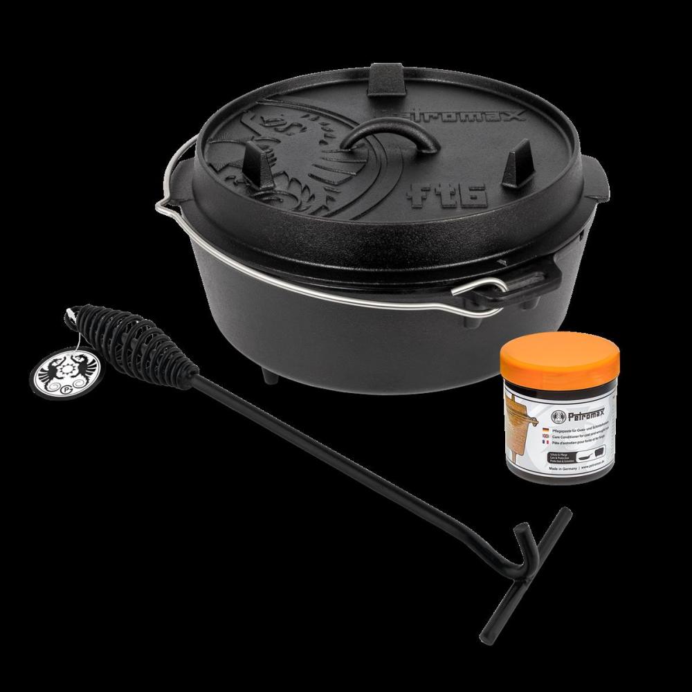 Petromax Feuertopf ft6 Dutch Oven (mit Füßen) Set m. Deckelheber u. Pflegepaste Bild 1