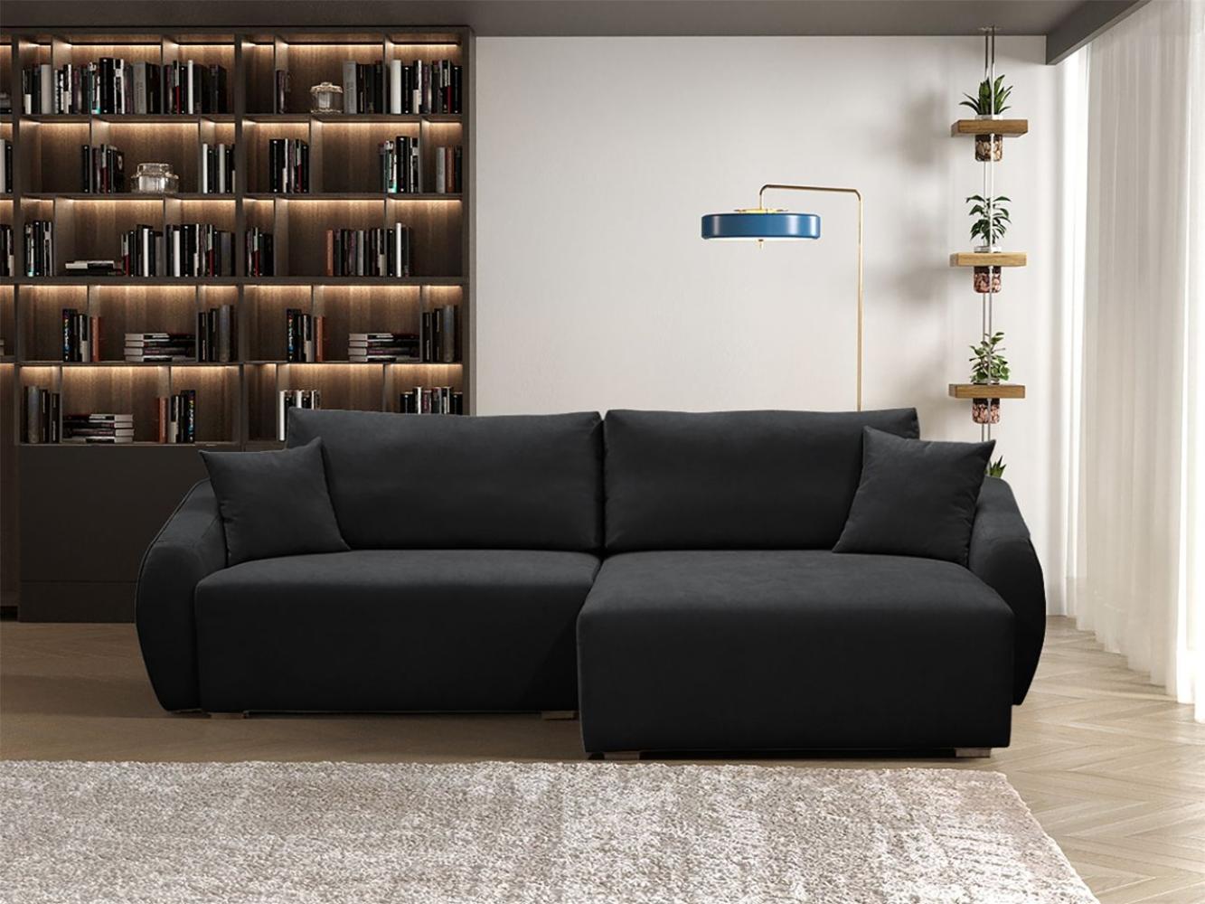 Ecksofa Designersofa Sofa ELISE in Stoff Wind Schwarz Ottomane Rechts Bild 1