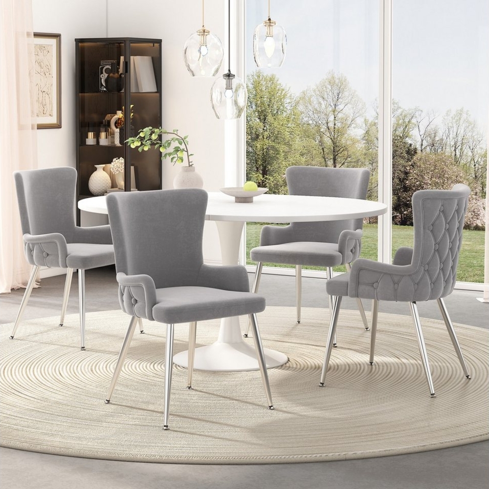 Flieks Esszimmerstuhl (Set, 4 St), 4er Set Polsterstühle Küchenstühle Samt Wohnzimmer Metallbeine Bild 1