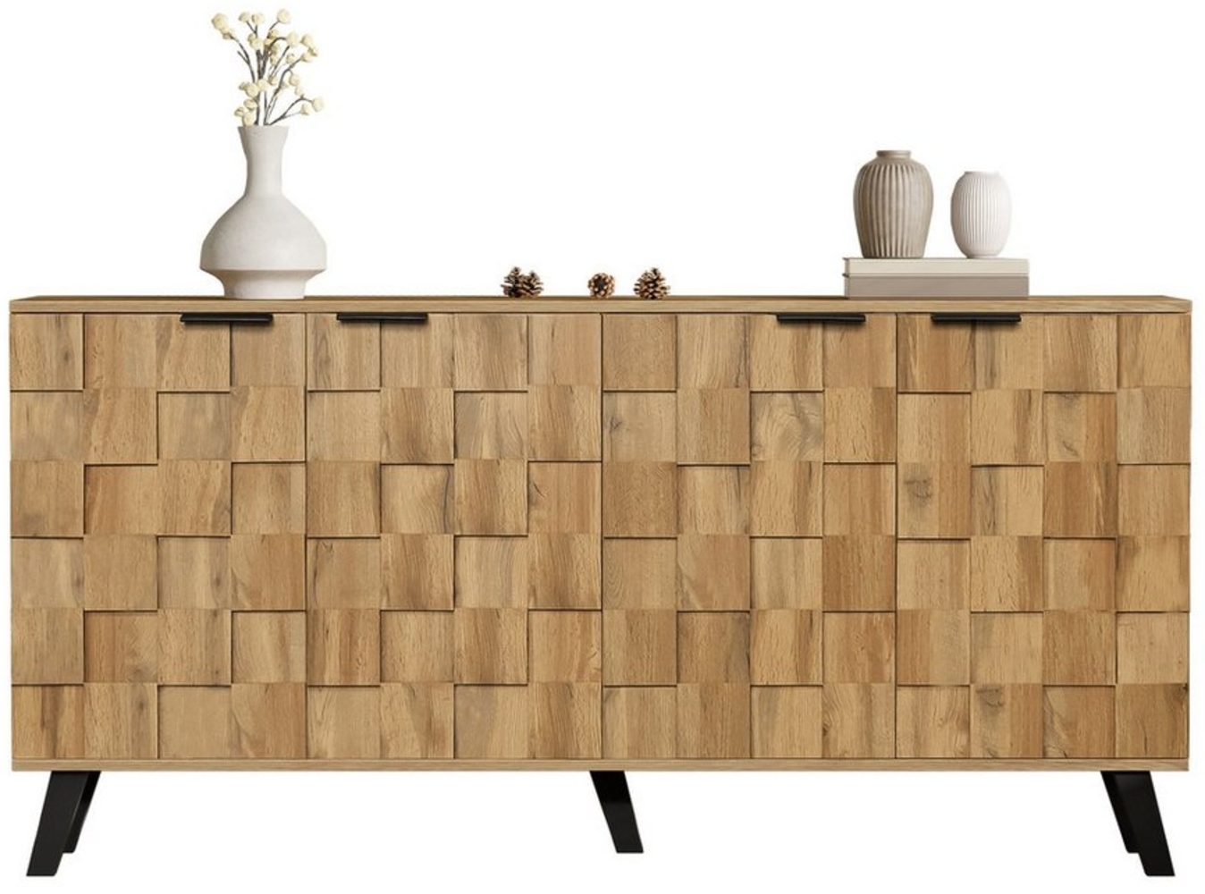 OKWISH Sideboard mit quadratische, strukturierte Oberfläche (Kommode, Anrichte, Wohnzimmerschrank, Highboard, 1 St, 4 Türen), Mit Verstellbare Einlegeböden Bild 1