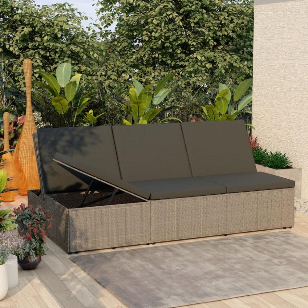 Sonnenliege mit Auflage Poly Rattan Grau Bild 1