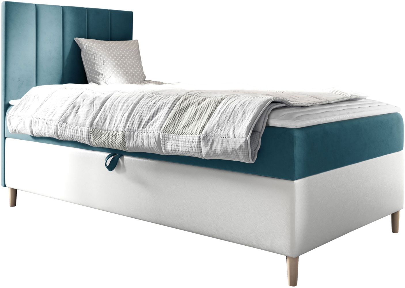 Boxspringbett Chapeni 'Junior 1' blau 80x200 cm Links Bild 1