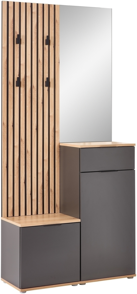 Kompaktgarderobe >Simple< anthrazit / Eiche Artisan - 88x195x35cm (BxHxT) Bild 1