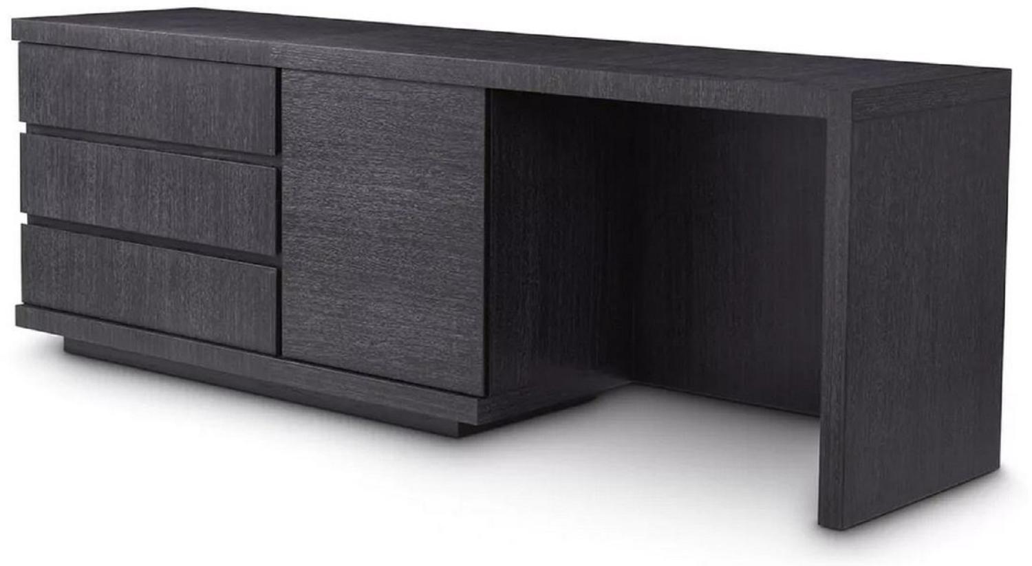 Casa Padrino Luxus Massivholz Schreibtisch Schwarzgrau 220 x 55 x H. 75,5 cm - Bürotisch - Computertisch - Büro Möbel - Luxus Möbel - Luxus Einrichtung - Luxus Qualität Bild 1