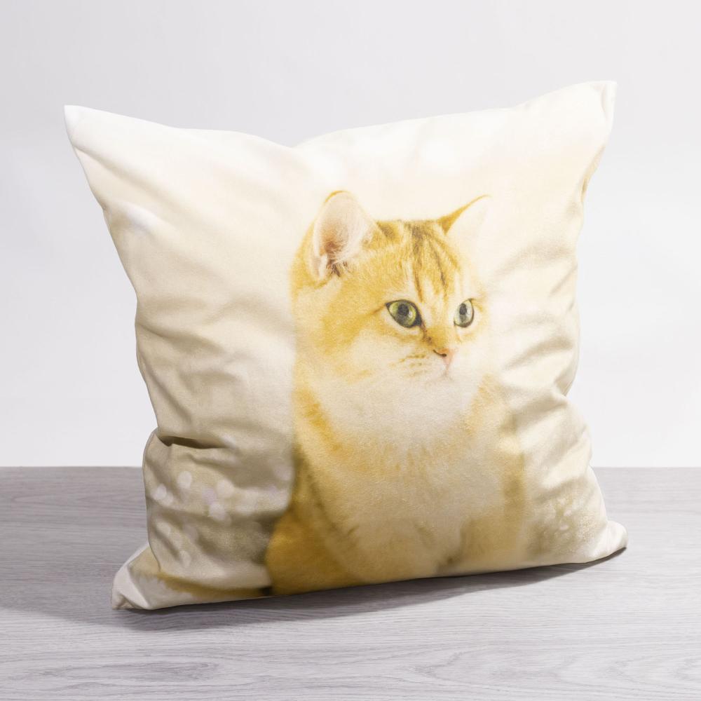 Kissen Deko beige Katze im Schnee 40x40 Polyester kissenbezug Dekokissen Bild 1